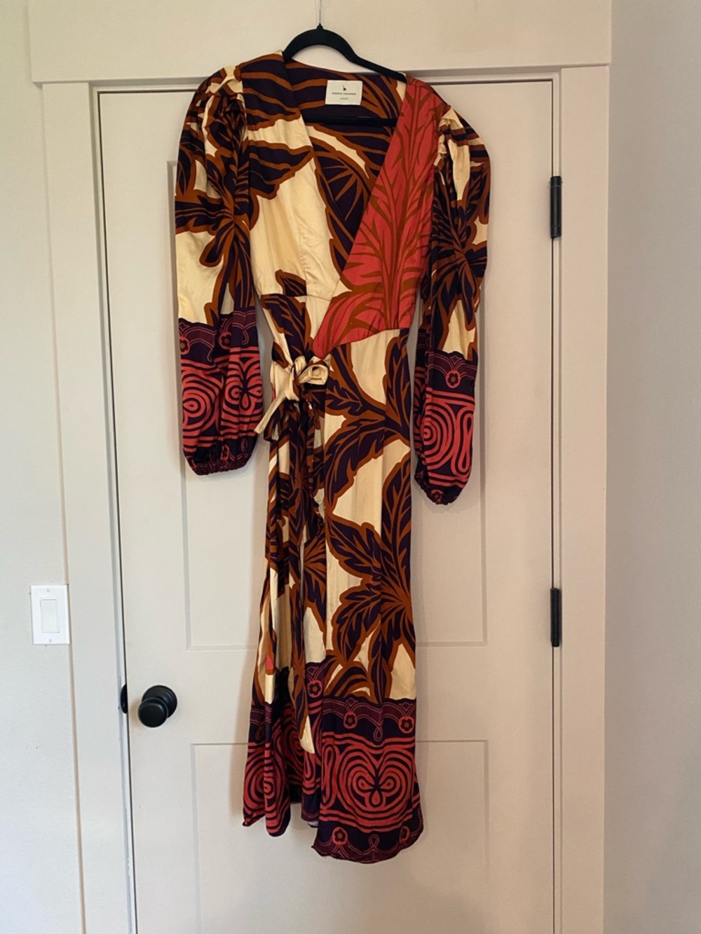 Anthropologie EUGENIA FERNANDEZ Long-Sleeve Floral Wrap Midi Dress - Picture 2 of 7